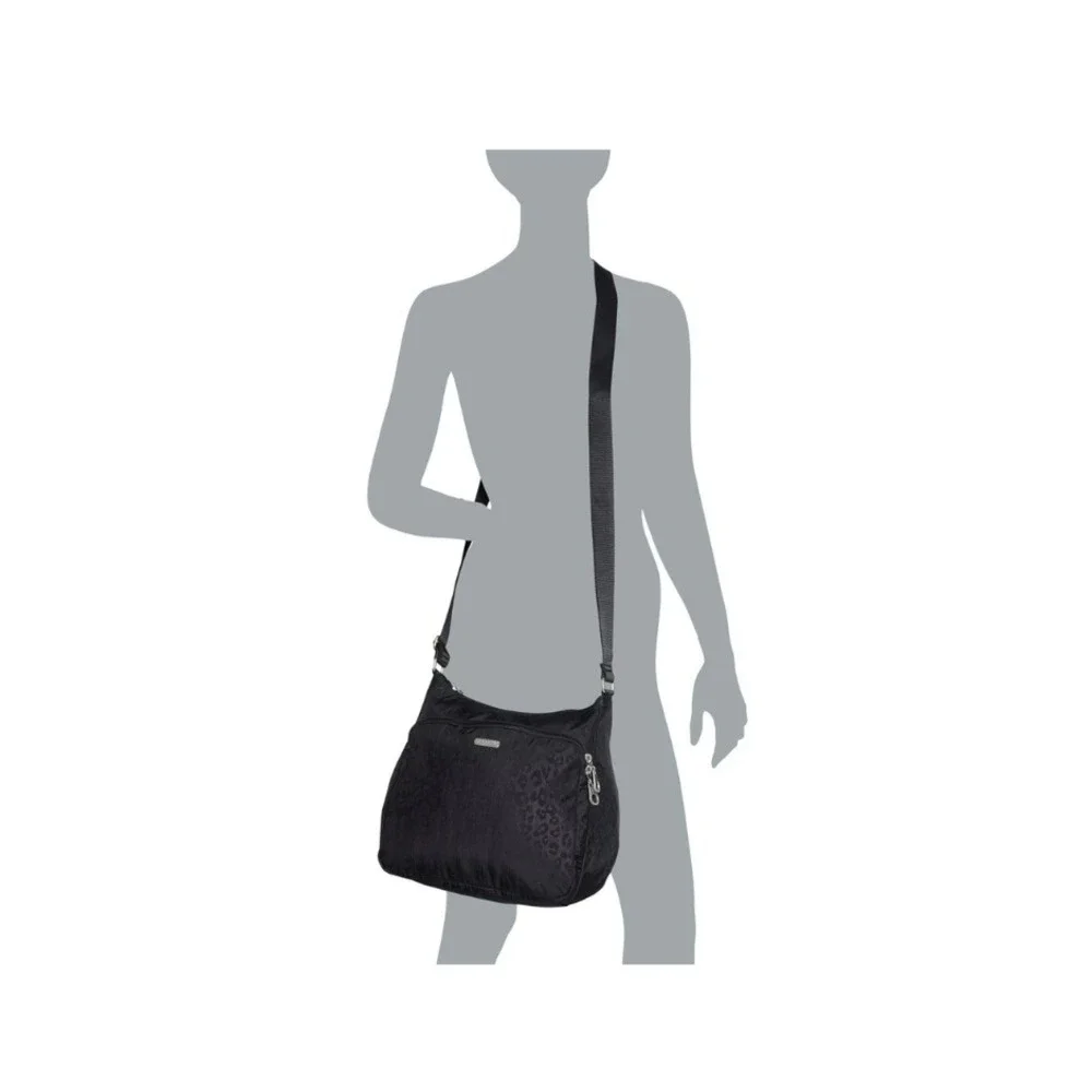 Baggallini‎ Joey Large Hobo Crossbody Black CHEETAH PRINT Water-Resistant Nylon